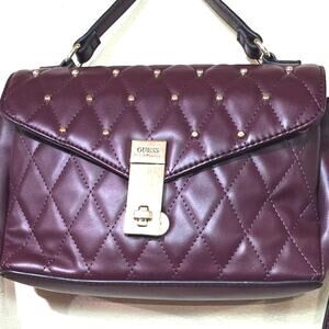 Guess Burgundy Quilted Crossbody Bag Gold Hardware Top Handle Purse